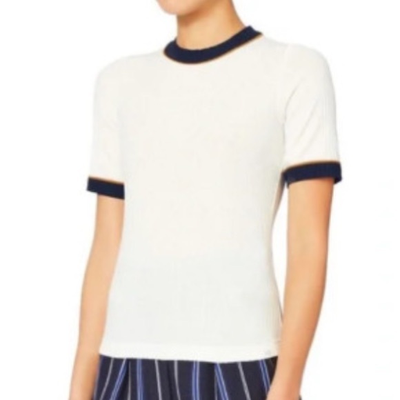 A.L.C. White Navy Blue Ribbed Knit Top m - Picture 2 of 9